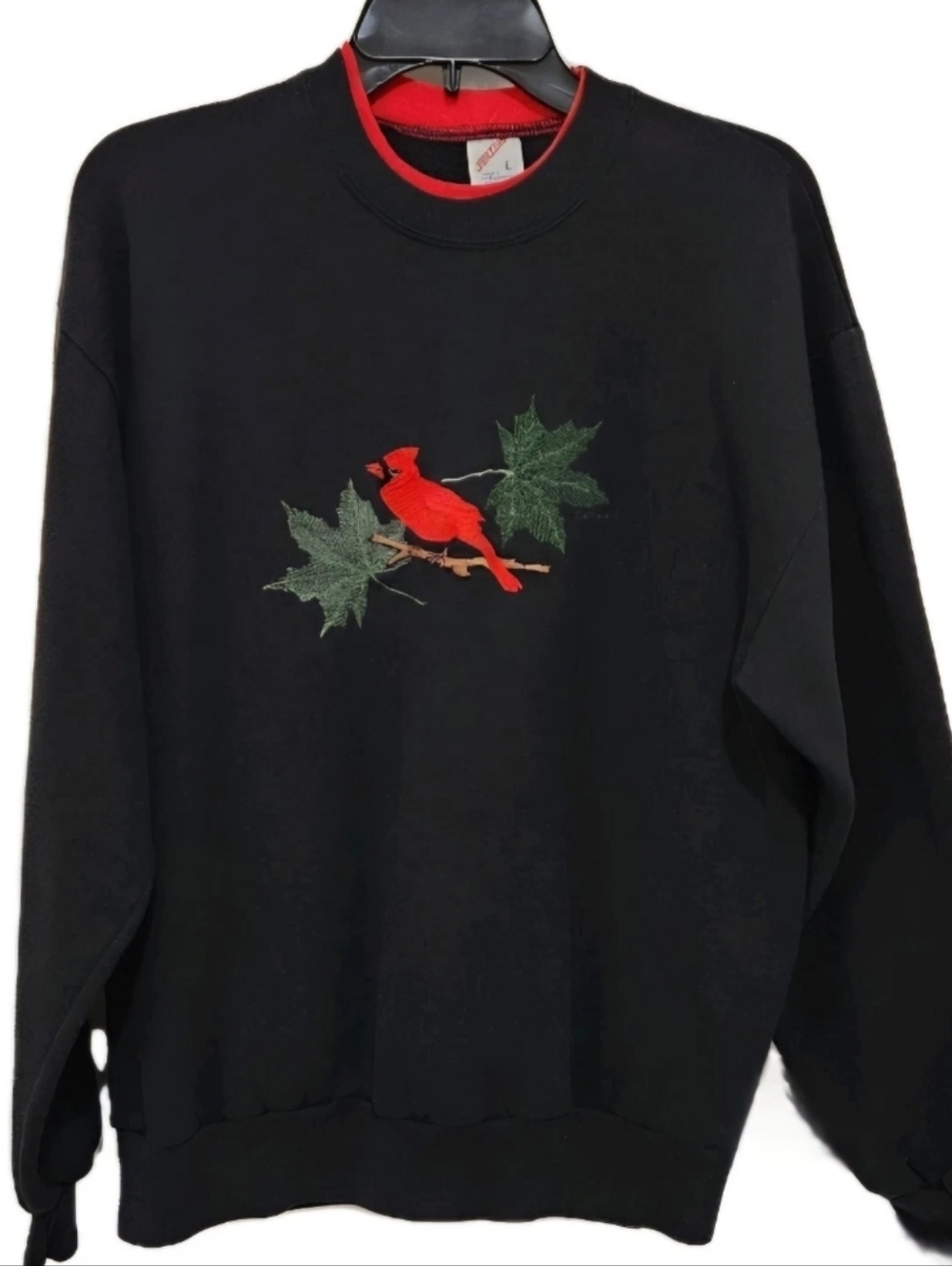 Vtg 90s Jerzees Women's L Black Cardinal Embroidered Sweatshirt